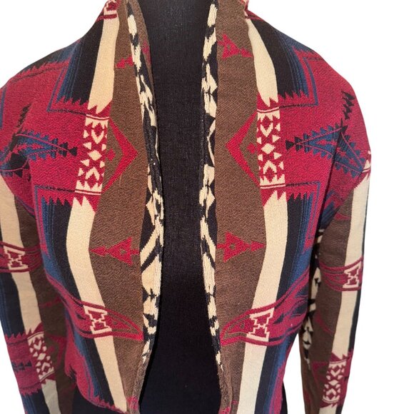 Vintage Southwestern Santa Fe Print Knit Open Short Jacket Cardigan S Cowgirl - Picture 5 of 10
